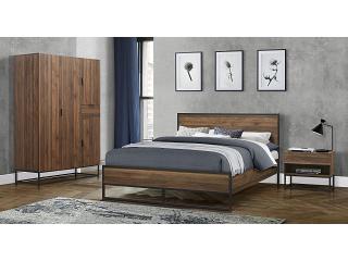 4ft6 Double Housten Walnut Wood Effect and Black Metal Bed Frame